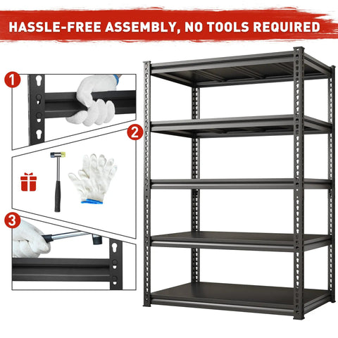 72 Inch High Garage Shelving Unit With 2500 Lbs Total Capacity For Home Garages And Light Commercial Use, Beefy Steel Storage Racks To Stash Tools, Parts, Boxes, Inventory And More, black 5-tier steel shelf