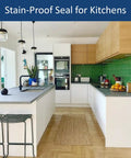 Straight Up Professional Grade Water Based Urethane Concrete Countertop Sealer Clear Low Sheen Finish 24 Oz Kit Covers 170 Sq Ft in a modern kitchen setting.