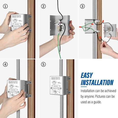Installation steps for 12 Inch Wall Mounted Shutter Exhaust Fan With Temperature Controller And Power Cord Kit, Aluminum Louvers
