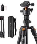 Lightweight 64 Inch Camera Tripod With 360 Degree Ball Head And Smartphone Clip For Live Streaming And Vlog Travel Outdoor DSLR Stand 8 Kg Load Capacity Folds To 39.5 Cm And Extends From 52 Cm To 163 Cm