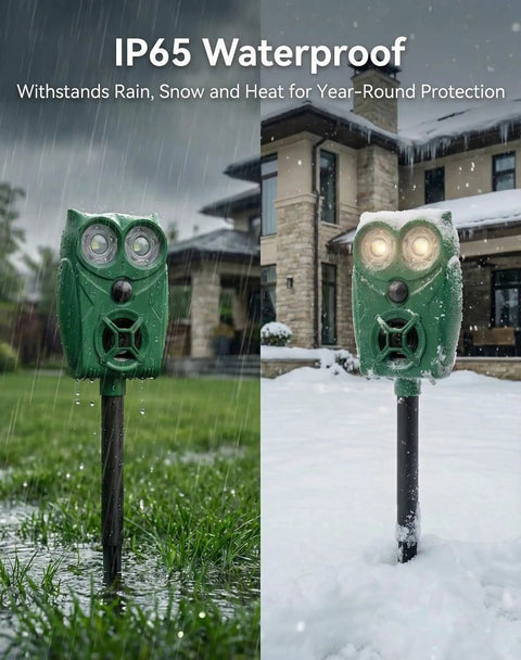Ultrasonic Animal Repeller With Motion Sensor And LED Light 2 Pack Waterproof Outdoor Yard Deterrent For Deer Raccoon Squirrel Cats And Dogs Keeps Pests Out Easy Mount Dark Green IP65 in rain and snow