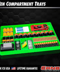 10 Compartment Drawer Organizer Tough As Nails Heavy Duty Stackable Tray for garage tool organization, holding batteries.