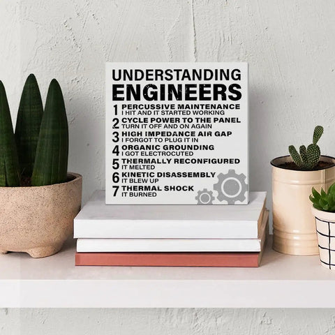 Funny Engineer Gift For Men Dope Desk Decor For Mentors, Coworkers, Dads, And Husbands At Home Office Wooden Sign 5x5 Inch Display