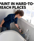 Person using Smart Edge 3 Inch Mini Paint Roller Kit With No Tray Design for edge trim near bathtub in bathroom