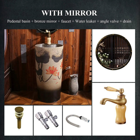 Modern Handmade Vessel Sink For Bathroom Vanity Bundle Includes Faucet And Drain With Installation Hole And Overflow For No Sweat Install Indoors Or Outdoors Daily with bronze mirror and pedestal basin.