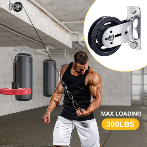 Man using Wall Mounted Cable Pulley System With 180 Degree Rotation, Silent Gym Pulleys for gym workout, 300 lbs max load