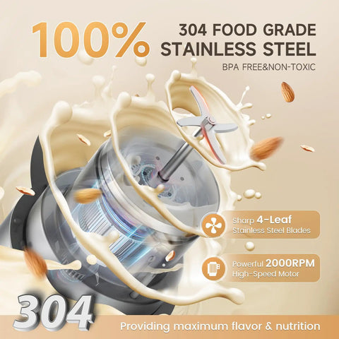 304 stainless steel blades of 50oz Almond Milk Maker With Built In Strainer Filter For Smooth Plant Based Milk Soup And Juice