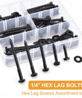 Workhorse Heavy Duty Hex Lag Bolts Set Stainless Steel 304 Black Oxide Coated 108 Piece Kit with deep coarse threads.