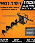 Electric Post Hole Digger 1700W Corded Auger With 4 6 8 Inch Bits 12 Inch Extension Rod displayed with features and specs.
