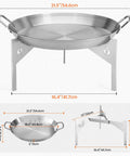 Stainless Steel Grill Cookware For Solo Stove Bonfire 19.5 Inch Fire Pit Portable Round Grilling Pan With Legs, dimensions labeled