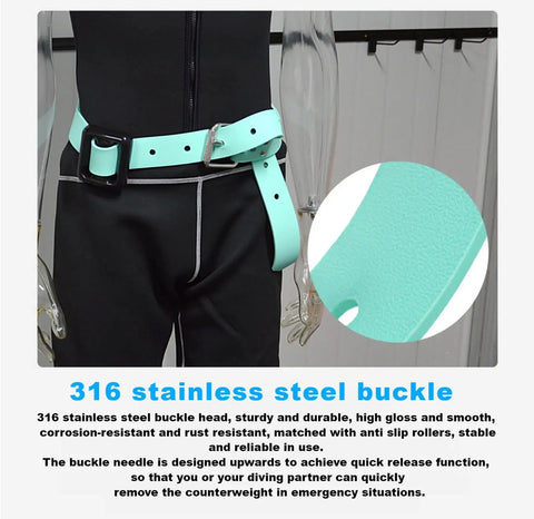 Heavy Duty Rubber Diving Weight Belt With Quick Release Stainless Steel Buckle Designed For Free Diving And Spearfishing 53 Inch Length white belt on mannequin