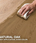 Applying Pro Level Water Based Wood Stain For Indoor And Outdoor Projects Featuring Natural Oak Pigment and Top Shelf Matte Finish on wood.