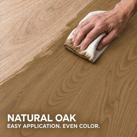 Applying Pro Level Water Based Wood Stain For Indoor And Outdoor Projects Featuring Natural Oak Pigment and Top Shelf Matte Finish on wood.
