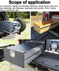 Heavy Duty Drawer Slides With Lock, 500 Lb Capacity, Full Extension, Side Mount Ball Bearing Rails, 68 Inch Length, installed in vehicle