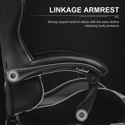 Linkage armrest on All Day Comfort Gaming Chair With Footrest And Lumbar Support, Height Adjustable, Ergonomic Office Or Gaming Chair.