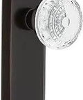 New York Plate With Crystal Meadows Knob 2.75 Inch Passage Door Hardware Set In Timeless Bronze With Lead Free Crystal On Solid Forged Brass Backplates