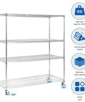 Heavy Duty Steel Rolling Shelving Rack Featuring Five Tier Adjustable Layout And No Sweat Diy Assembly Built Tough For Massive Load Capacity And Quick Glide Movement Perfect For Garage Kitchen Or Basement Storage Solutions with chrome-plated finish and smooth casters.