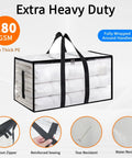 8 Pack Extra Large Heavy Duty Moving Bags Waterproof Storage Totes With Handles And Zippers Foldable For College Dorm And Home Organization 95L 25Gal Clear showcasing premium zipper and reinforced sewing.