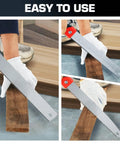 Multi Blade Hand Saw Set With Quick Change Clamp cutting wood, showing tool usage with durable handle and easy install knob