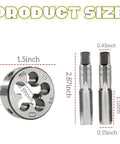 M16 X 1.5 and M14 X 1.5 Tap and Die Set for Metric Threads Right Hand, showing dimensions of tap and die components.