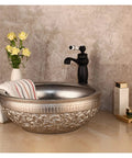 USZWBY Bathroom Vessel Sink Silver Bathroom Bowl Ceramic Vessel Sink Basin ?Hand Painting ?Art Basin Round Bowl on vanity