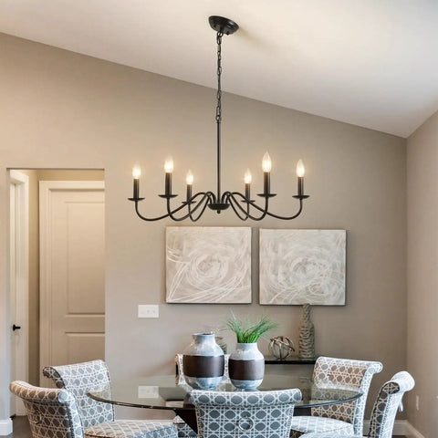 Black 6 Light Dope Farmhouse Chandelier For Dining Room And Kitchen Modern Rustic Pendant Light over dining table