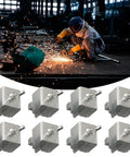 Precision 8 Piece Butt Welding Clamps Set, adjustable galvanized steel clamps for securing edges in a welding workshop.