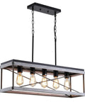 Industrial Farmhouse 5 Light Kitchen Island Pendant in wood and metal, antique gold and black finish, sloped ceiling compatible
