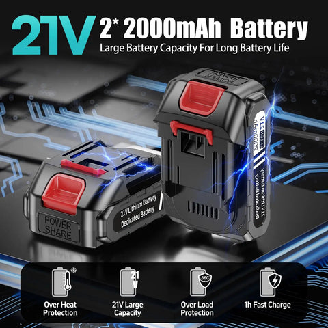 21V Cordless Ratchet Wrench Kit With 60 Ft Lbs Torque, 400 RPM, Extended Battery, showing two 2.0Ah batteries