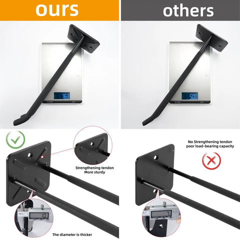 Comparison image showing Heavy Duty Double Garage Hooks Wall Mount 12.44 Inch Long Utility Hangers vs. other hooks on a scale.