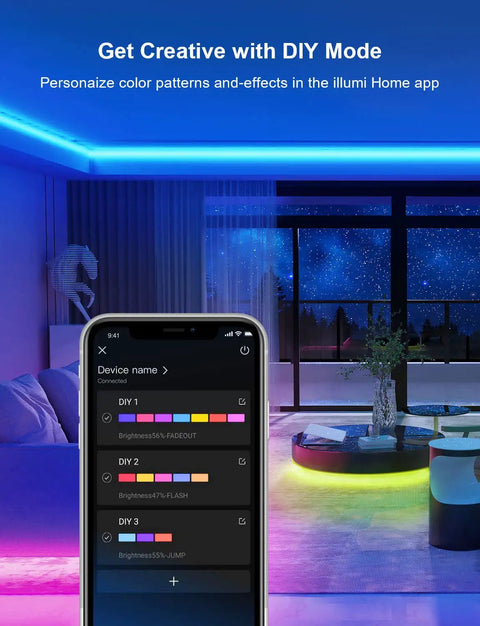 25 Foot RGB LED Strip Lights With App Control And Music Sync Dope Color Changing Tape Lights in modern living room