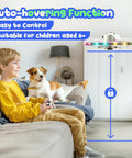 Child playing with UFO Drone For Kids With Colorful LED Lights, Remote Control Helicopter With Auto Hover in a living room