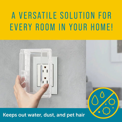 Hand installing clear Peel And Stick Outlet Cover For Single Stack US Outlets Waterproof Splash Guard with Button Hinged Closure