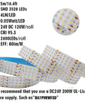 Close-up of Quad Row 24V LED Strip Lights 3528 SMD High CRI 95 Crazy Bright Flexible Tape Lighting showing LED details