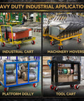 Industrial carts and machinery movers with Beefy 6 Inch By 2 Inch Polyurethane Caster Wheel Set Of Four on factory floor