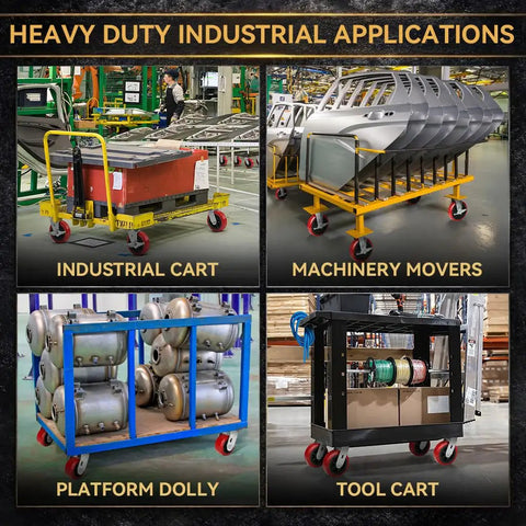 Industrial carts and machinery movers with Beefy 6 Inch By 2 Inch Polyurethane Caster Wheel Set Of Four on factory floor