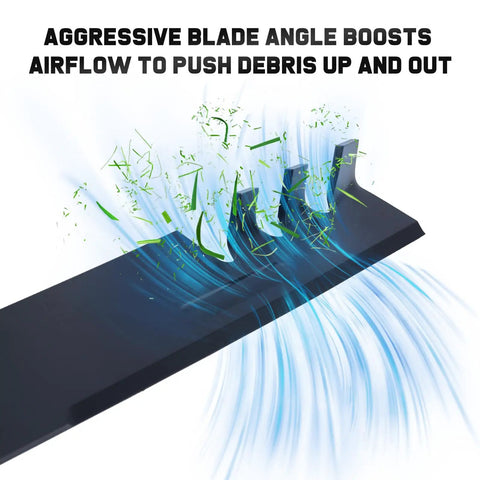 Close-up of YTH22V46 46 Inch Mulching Replacement Mower Blades For Husqvarna with debris and airflow illustration.