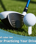 Close-up of a golf driver and ball on a Rubber Golf Tees Set With Six Colors And Six Sizes For Indoor And Outdoor Practice, Heavy Duty Tees for Mats