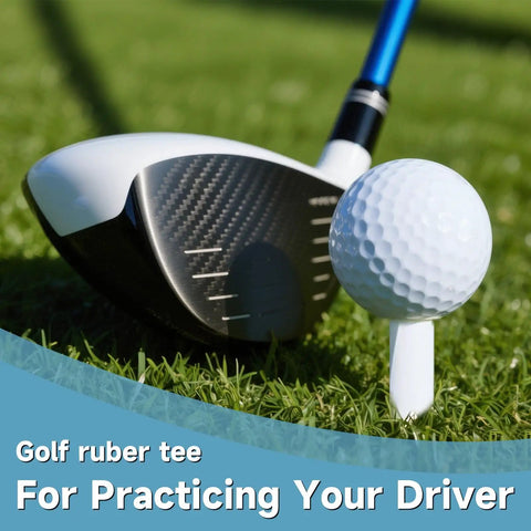 Close-up of a golf driver and ball on a Rubber Golf Tees Set With Six Colors And Six Sizes For Indoor And Outdoor Practice, Heavy Duty Tees for Mats