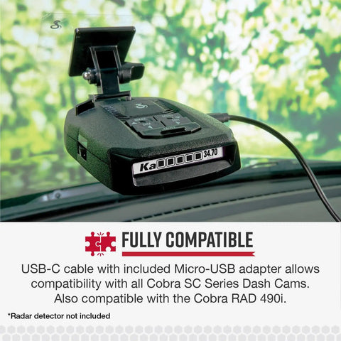 DIY Dash Cam Hardwire Kit OBDII To USB C And Micro USB Adapter installed on vehicle dashboard with compatible SC Series Dash Cam