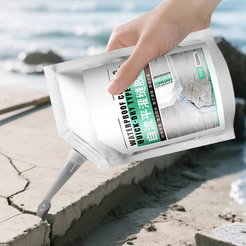Person applying Crack Repair Sealant For Concrete And Surfaces 500Ml Quick Dry Bonding Agent to cracked pavement.
