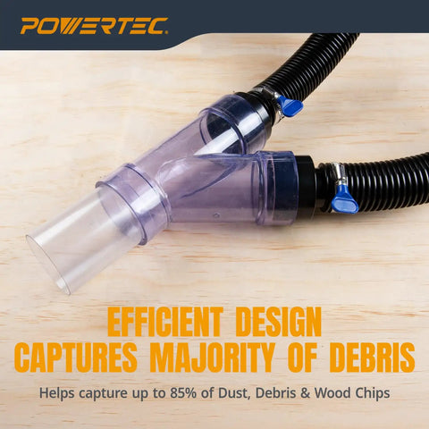 Router Table Dust Collection Fittings Kit With Y Fittings And Hoses For An Air Tight Seal And Universal Fit, clear Y fitting close-up view