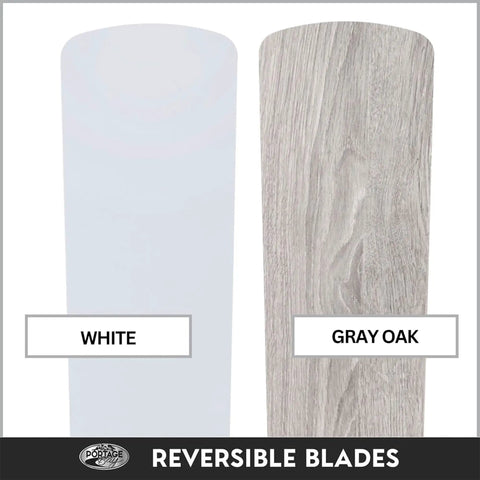 Reversible blades of the 52 Inch White Indoor Ceiling Fan With Three Light LED Bulbs And Pull Chains, showing white and gray oak finish.