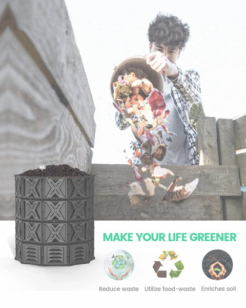 190 Gallon Large Outdoor Compost Bin With Aeration Vents, BPA Free PP Panels, Modular Backyard Composter in use