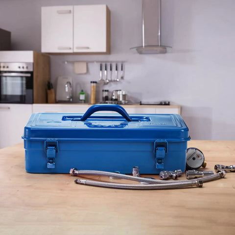 Portable Steel Toolbox 16 Inch With Double Latch Closure And Easy Carry Handle Blue Tough As Nails Heavy Duty Metal Toolbox For Workshop Garage Warehouse And Home Organization