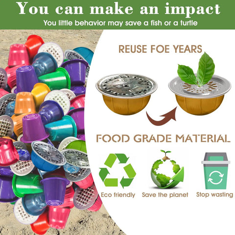 Reusable VertuoLine Capsule Lid Stainless Steel Cap Disc Food Grade 304 Durable Up To 10000 Uses No Odd Coffee Taste Easy To Use And Clean For Home Baristas No Bottom Capsules Included, eco-friendly message with coffee pods.