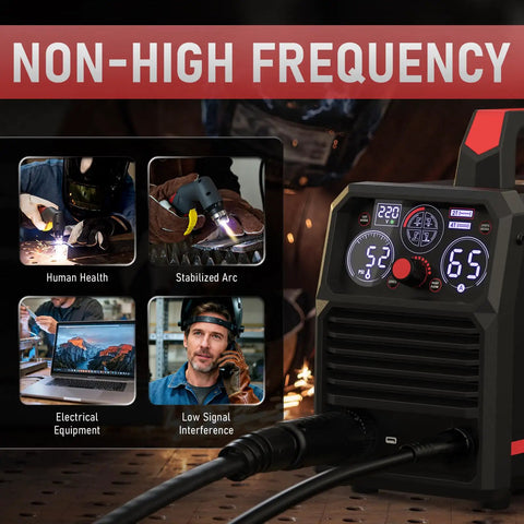 4 In 1 Plasma Cutter With 65 Amp Dual Voltage 110 Volt 220 Volt Non High Frequency Non Touch Pilot Arc For Plate Cutting Grid Cutting Gouging And Marking A Versatile Workhorse Multifunctional Cutting Machine Cut 65DS Plus display and controls