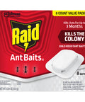 Pro Grade Indoor Ant Colony Buster Bait Stations For Households That Straight Up Wipe Out Worker Ants And Queen Dependable Gel Formula Lasts Up To Three Months Child Resistant Twist Lock Eight Count Kit packaging displaying eight bait units.