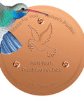 Copper Disc Bird Bath Purifier Plate With Three Point Support For Outdoor Use Keeps Water Clean Naturally Purified By Pure Copper Action 99.99 Percent Pure Copper With Patina Layer To Help Backyard Birds Stay Hydrated