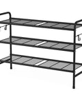 3 Tier Metal Shoe Rack Organizer 33 Inch Wide Built To Last Space Saving Shoe Storage With Four Side Hooks Boss Level Organization For Front Door Closet Garage Dorm Holds 16 To 20 Pairs Of Shoes